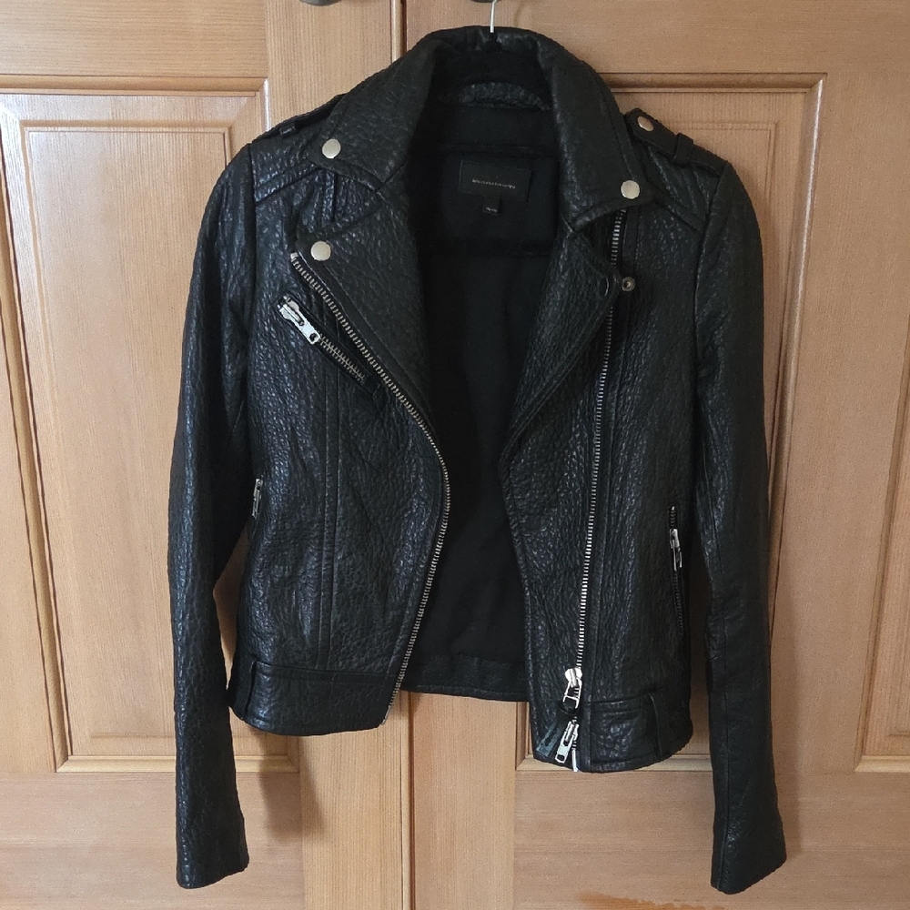 Mackage Black Leather Moto Jacket with Silver Hardware